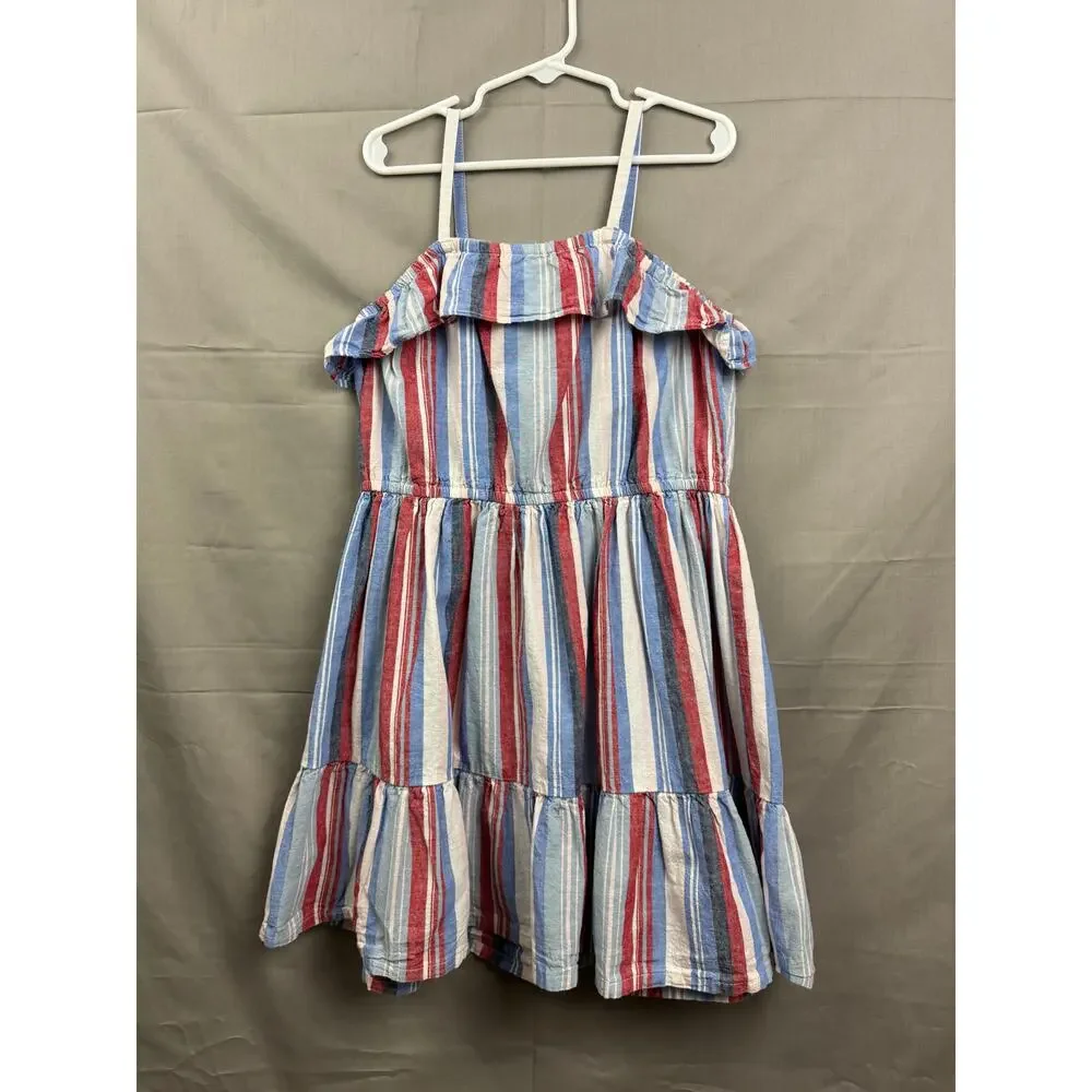 OshKosh B'gosh Girls Red White Blue Striped Sundress, Size 8